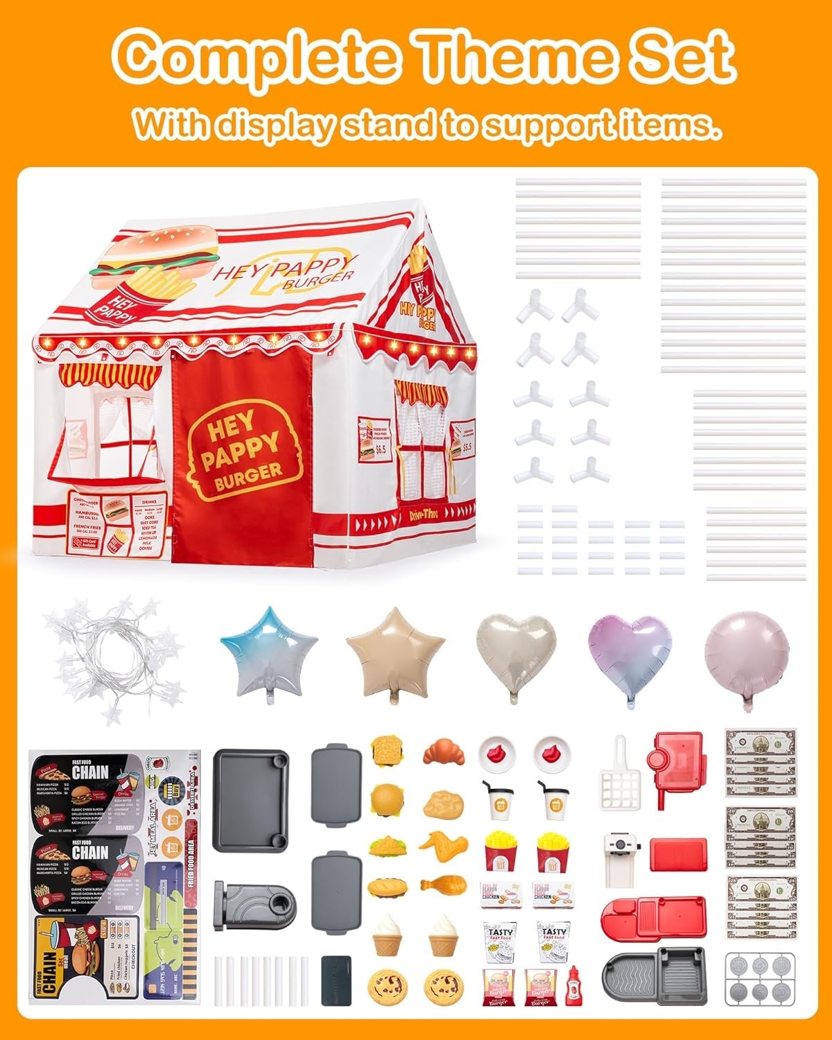 Burger Shop Kids Play Tent Indoor Outdoor w Lights Toys Windows
