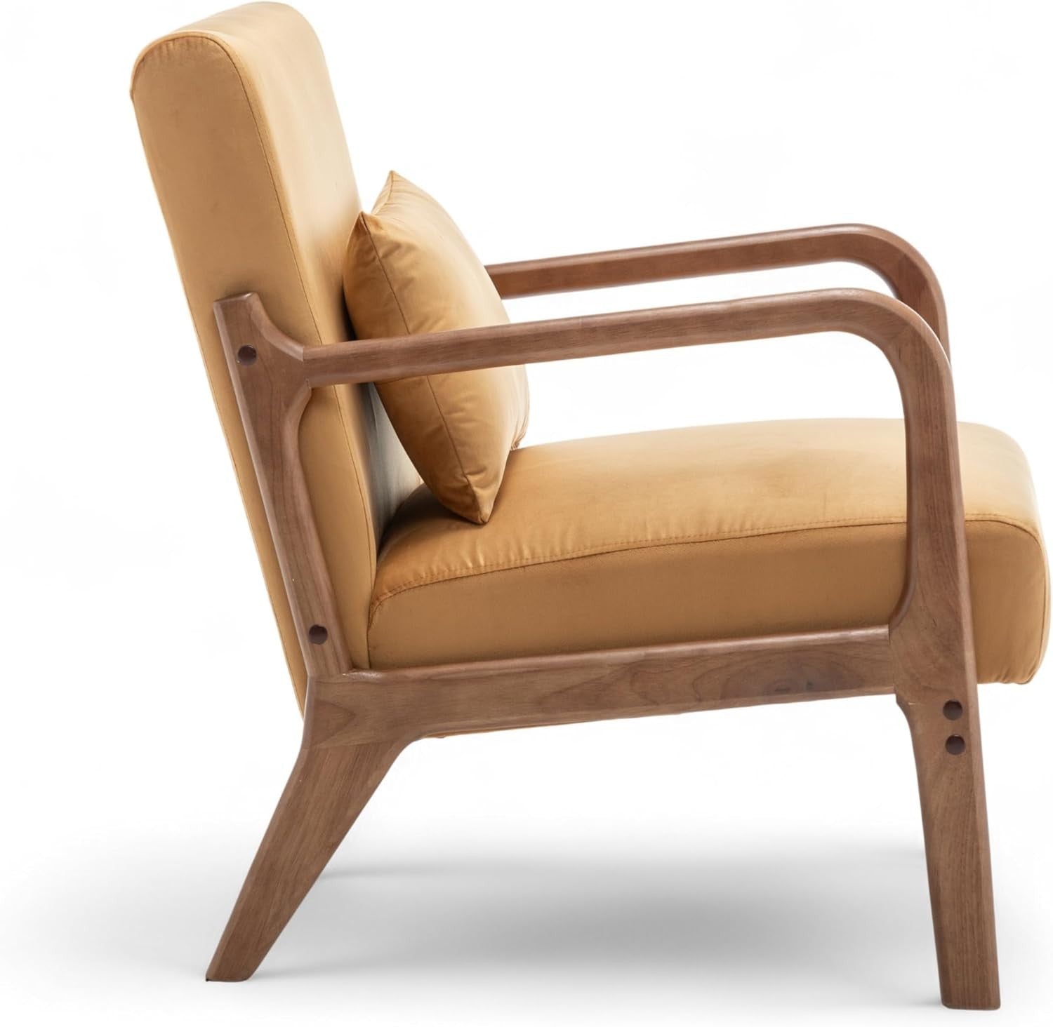 Gold Velvet Accent Chair w/ Lumbar Cushion – Small Armchair