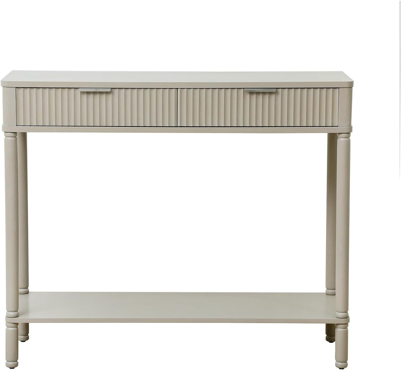 Slim Wooden Console Table with 2 Drawers & Storage Shelf, Taupe 90x75x32cm