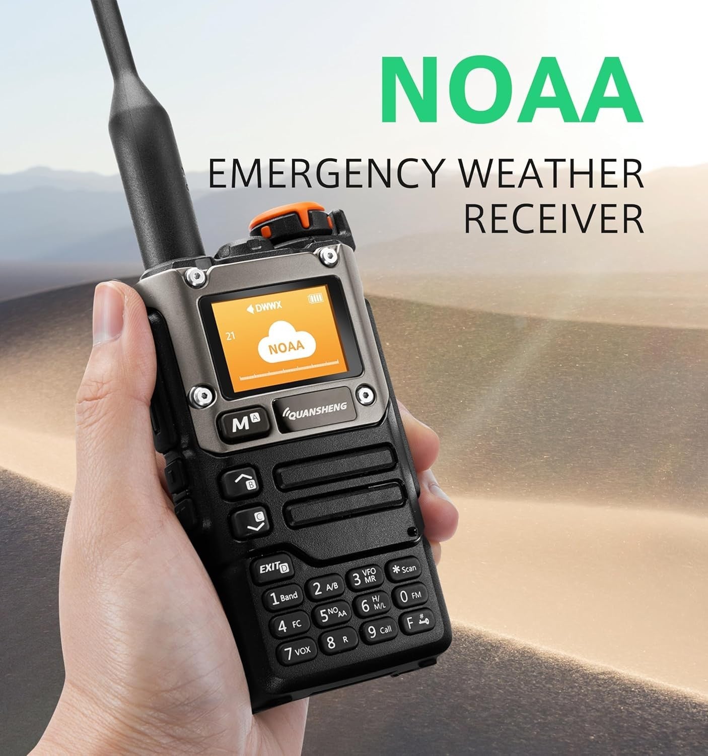 Dual Band Walkie Talkie VHF UHF NOAA Long Range Black D Shape Earpiece