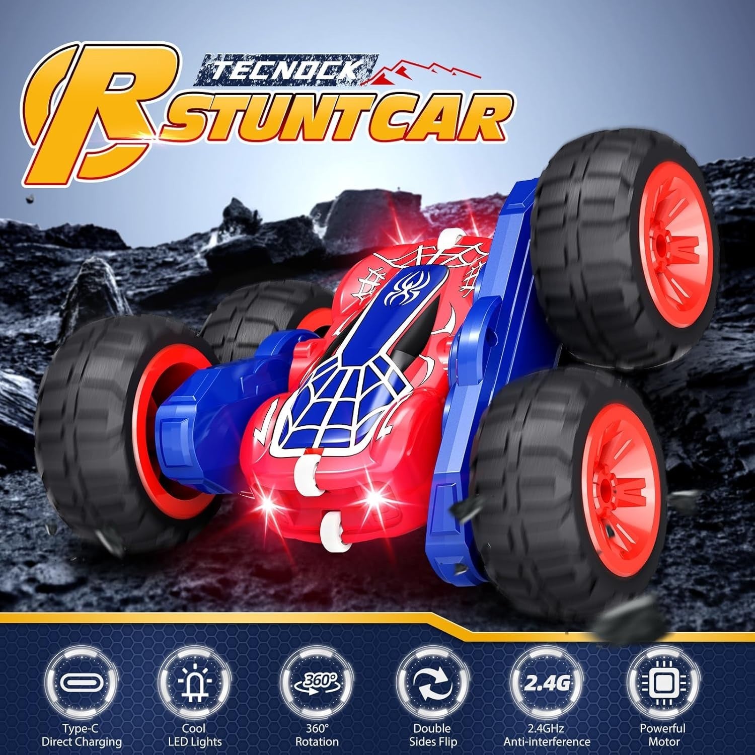 360° Flip RC Stunt Car for Kids 3-12 | 4WD Double-Sided Light Up Toy Truck