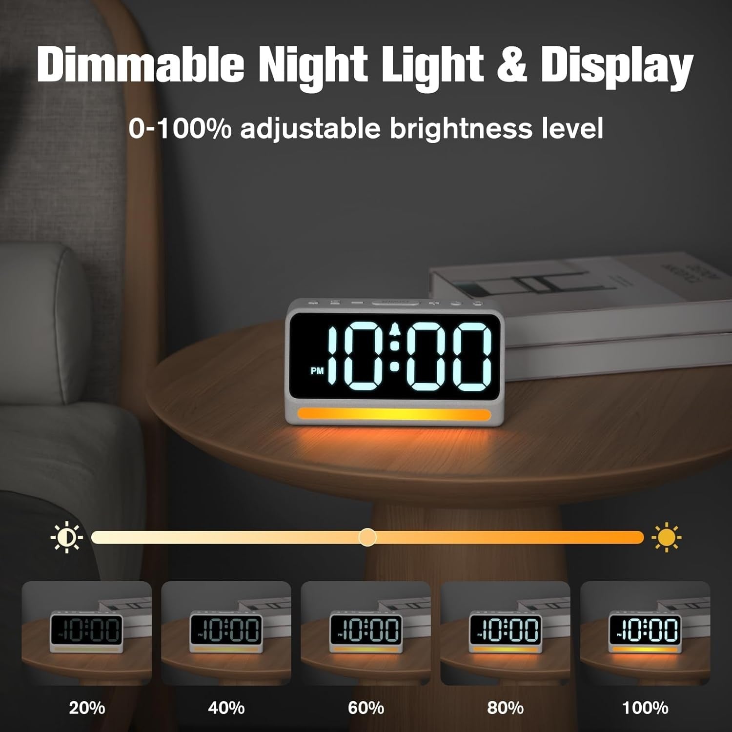 Extra Loud Alarm Clock Heavy Sleepers LED Display 7 Colour Night Light