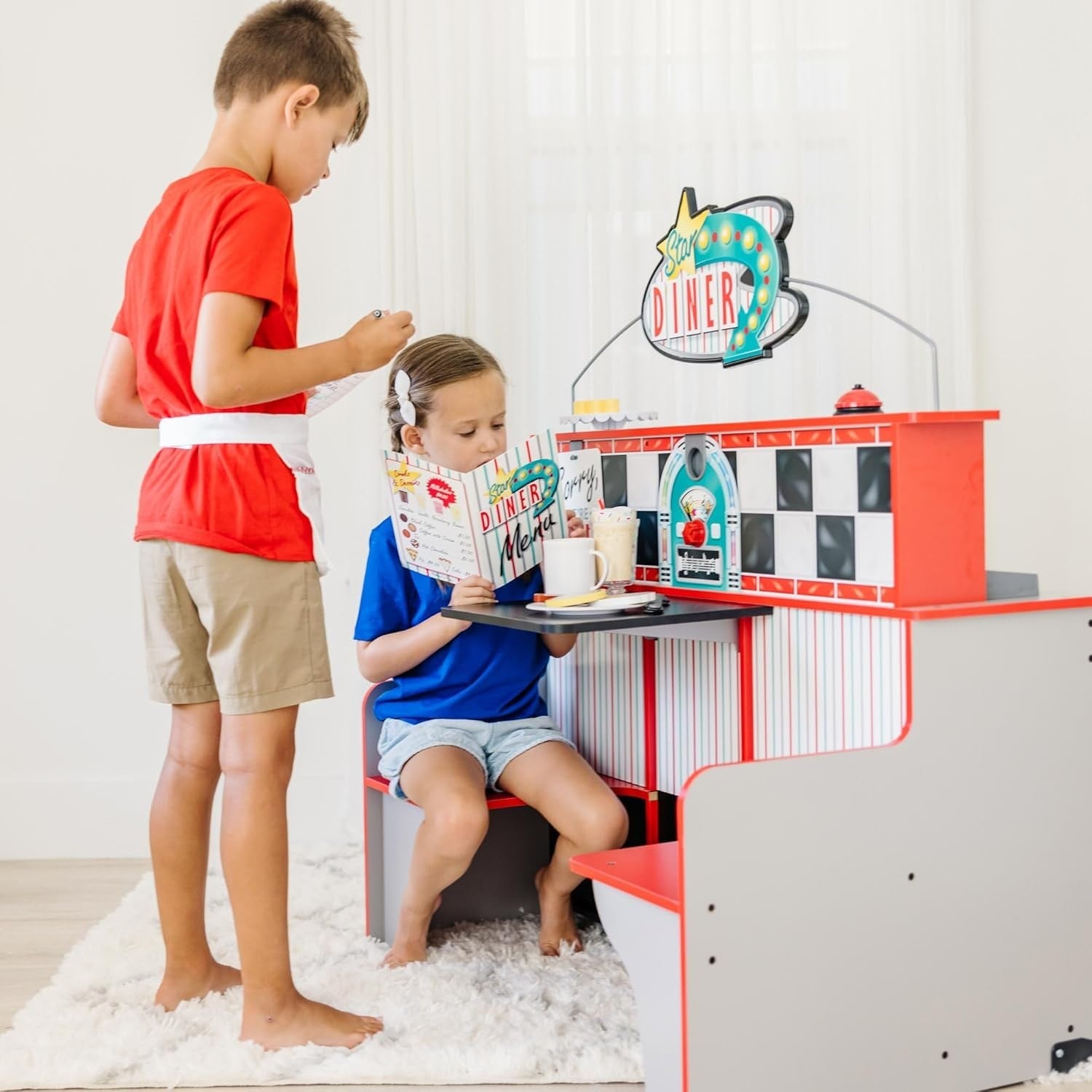 Wooden Kids Diner Restaurant Playset Café Kitchen Role Play Toy