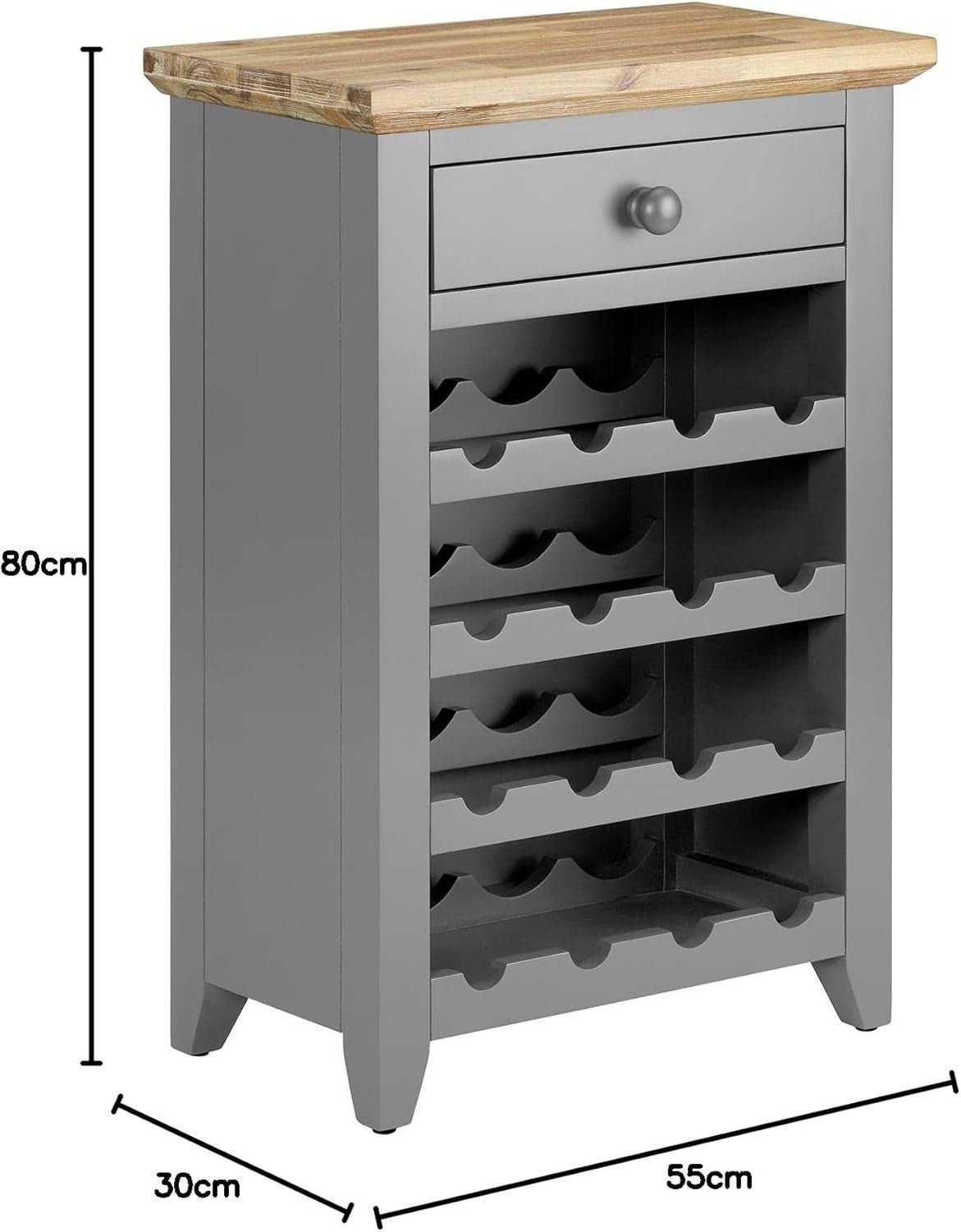 Dove Grey Wine Rack Side Cabinet with Drawer | Holds 16 Bottles Wood Console