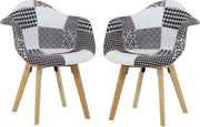 Black White Patchwork Dining Chairs Set of 2 with Arms Wood Legs
