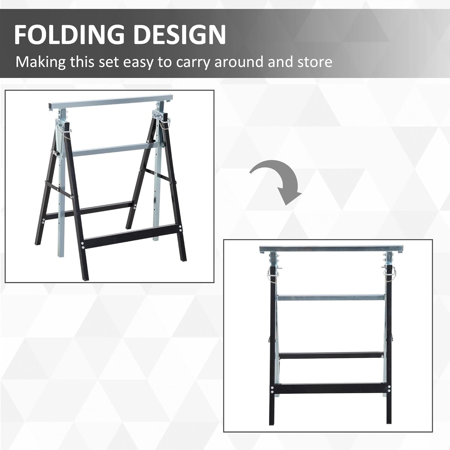 2x Adjustable Telescopic Sawhorse Folding Steel Trestle Work Bench 80–130cm