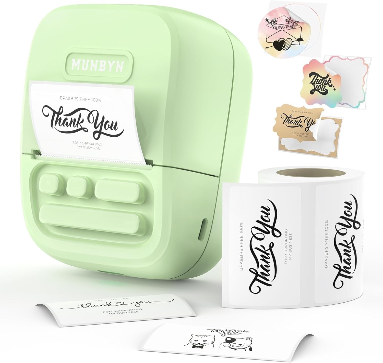 Green 2" Bluetooth Thermal Label Printer Portable for Home & Office