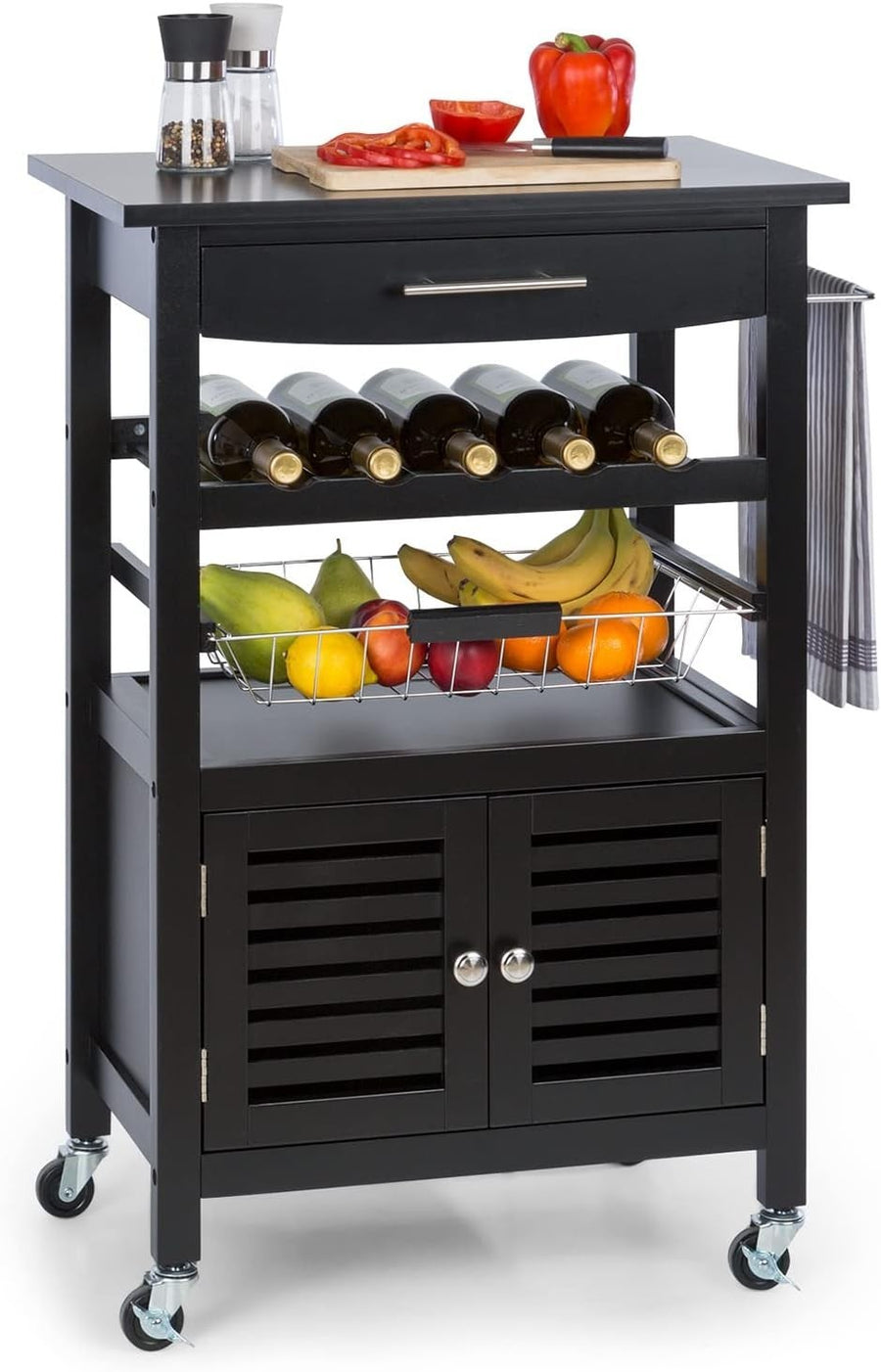 Black Slim Kitchen Trolley 5 Tier Rolling Cart