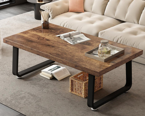 Rustic Brown Industrial Coffee Table 120x60x46.5cm, Metal Frame, Durable
