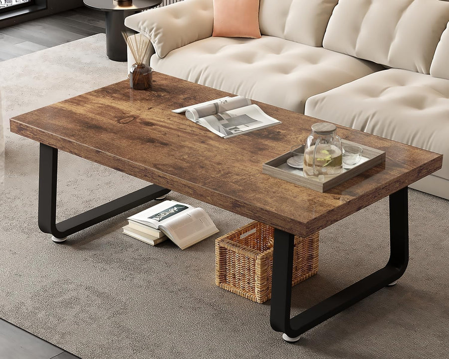 Rustic Brown Industrial Coffee Table 120x60x46.5cm, Metal Frame, Durable
