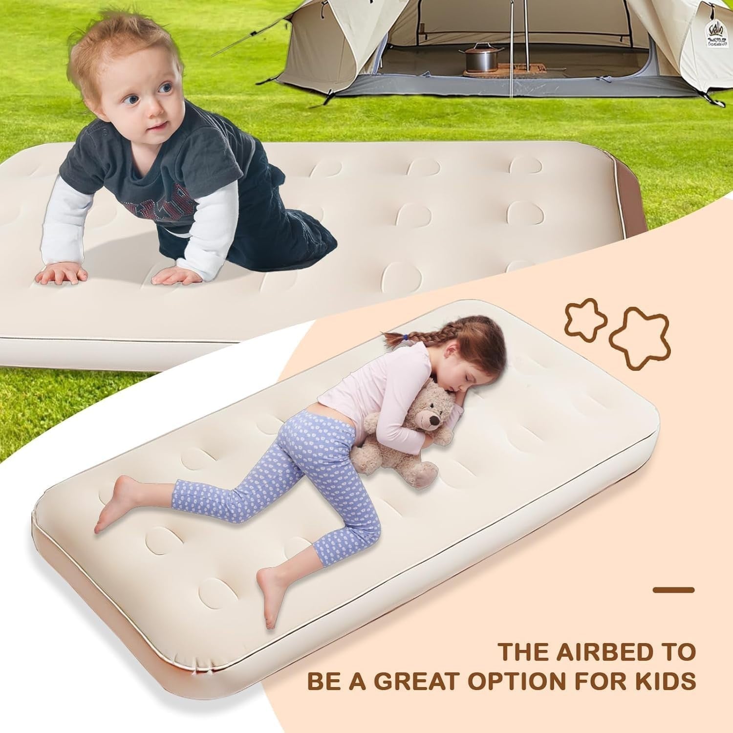 2-Pack Kids Airbed 140×70CM Inflatable Mattress w/ Electric Pump
