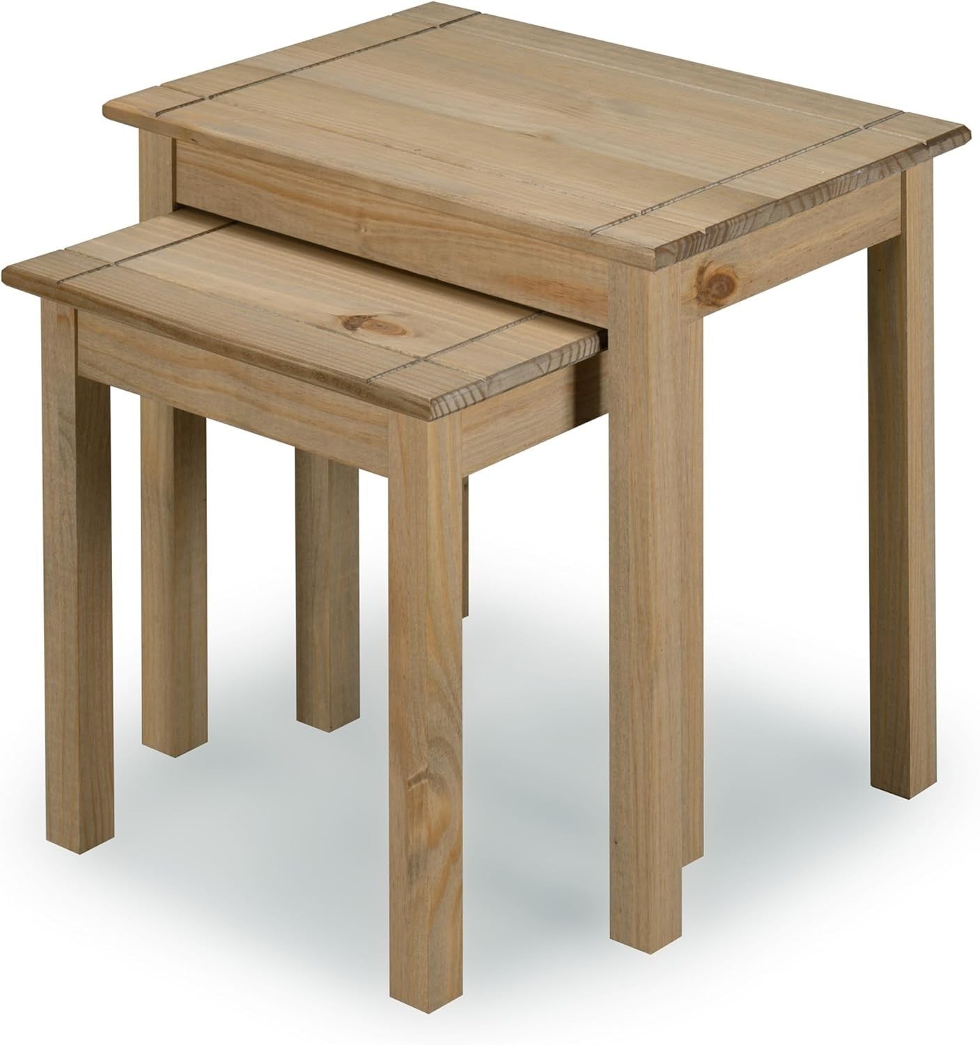Natural Oak Effect Nesting Coffee Tables Set of 2, Rectangular End Side Display