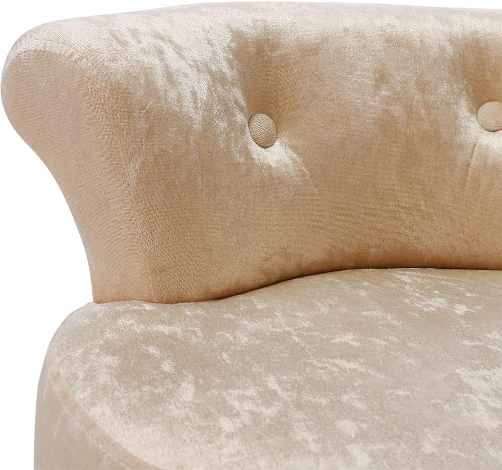 Champagne Velvet Low Back Dressing Table Stool with Wood Legs Footstool