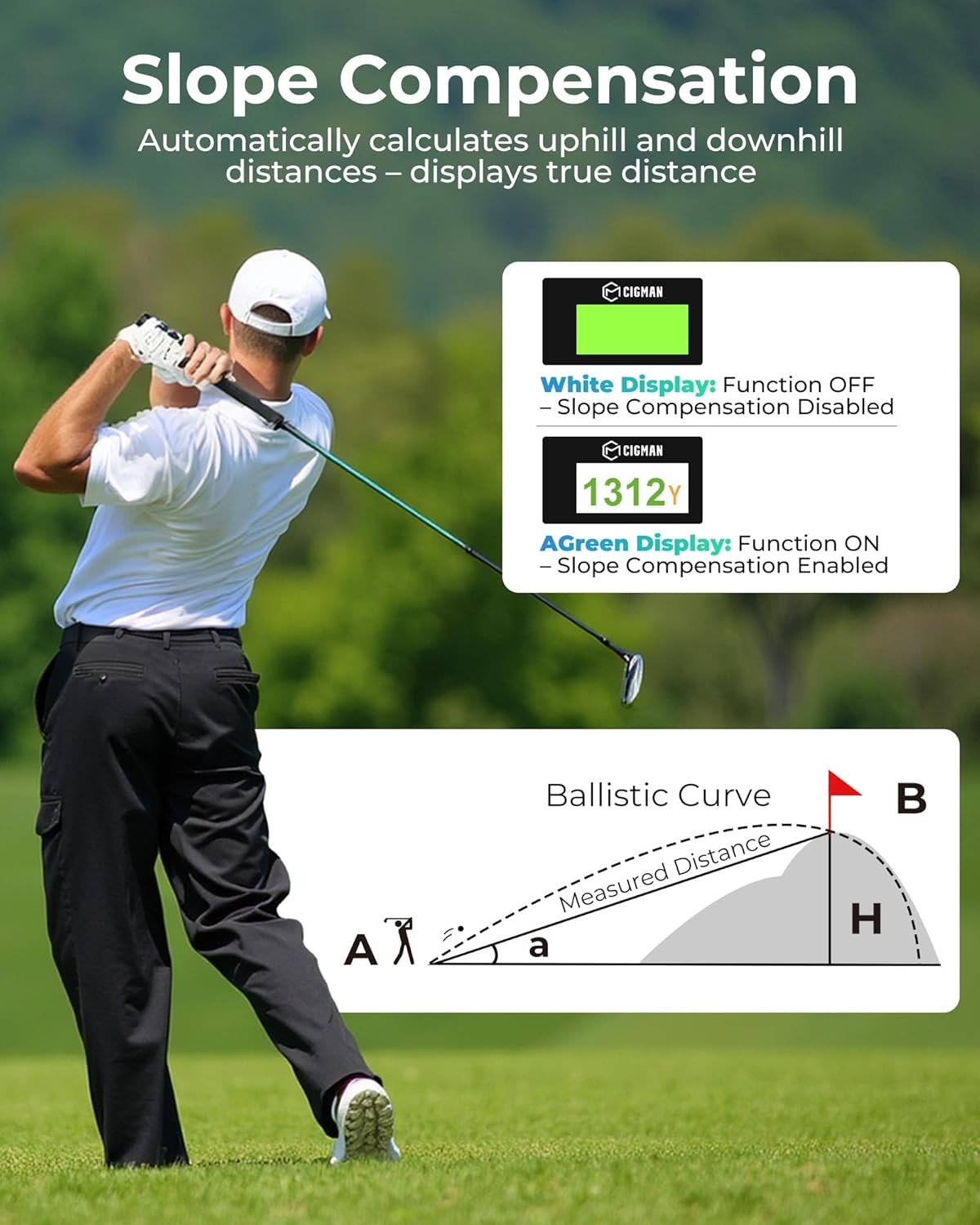 Golf Laser Rangefinder 1200Y Slope Side Display Rechargeable High Accuracy