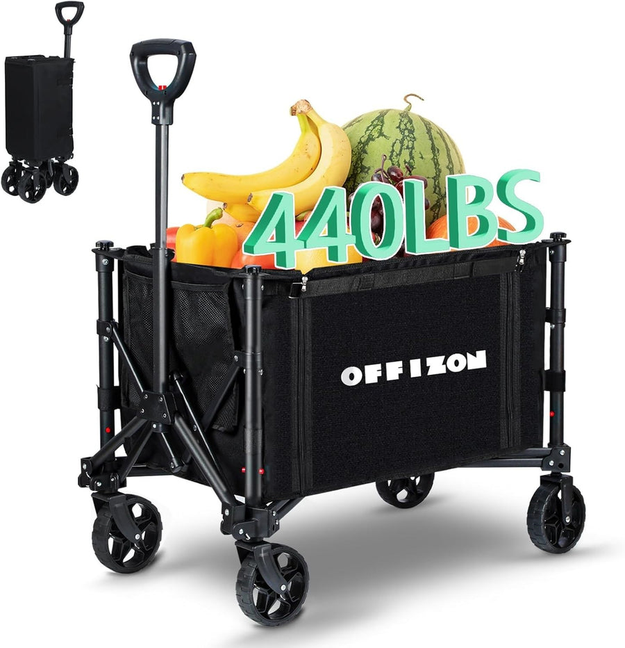 Heavy Duty Foldable Camping & Shopping Trolley 440lbs Utility Wagon Black