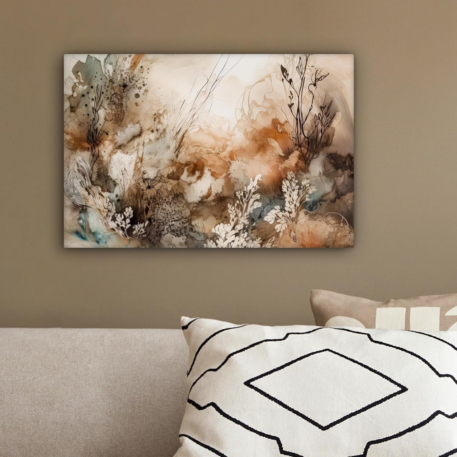 Abstract Floral Canvas Wall Art 30x20cm Beige Nature Print