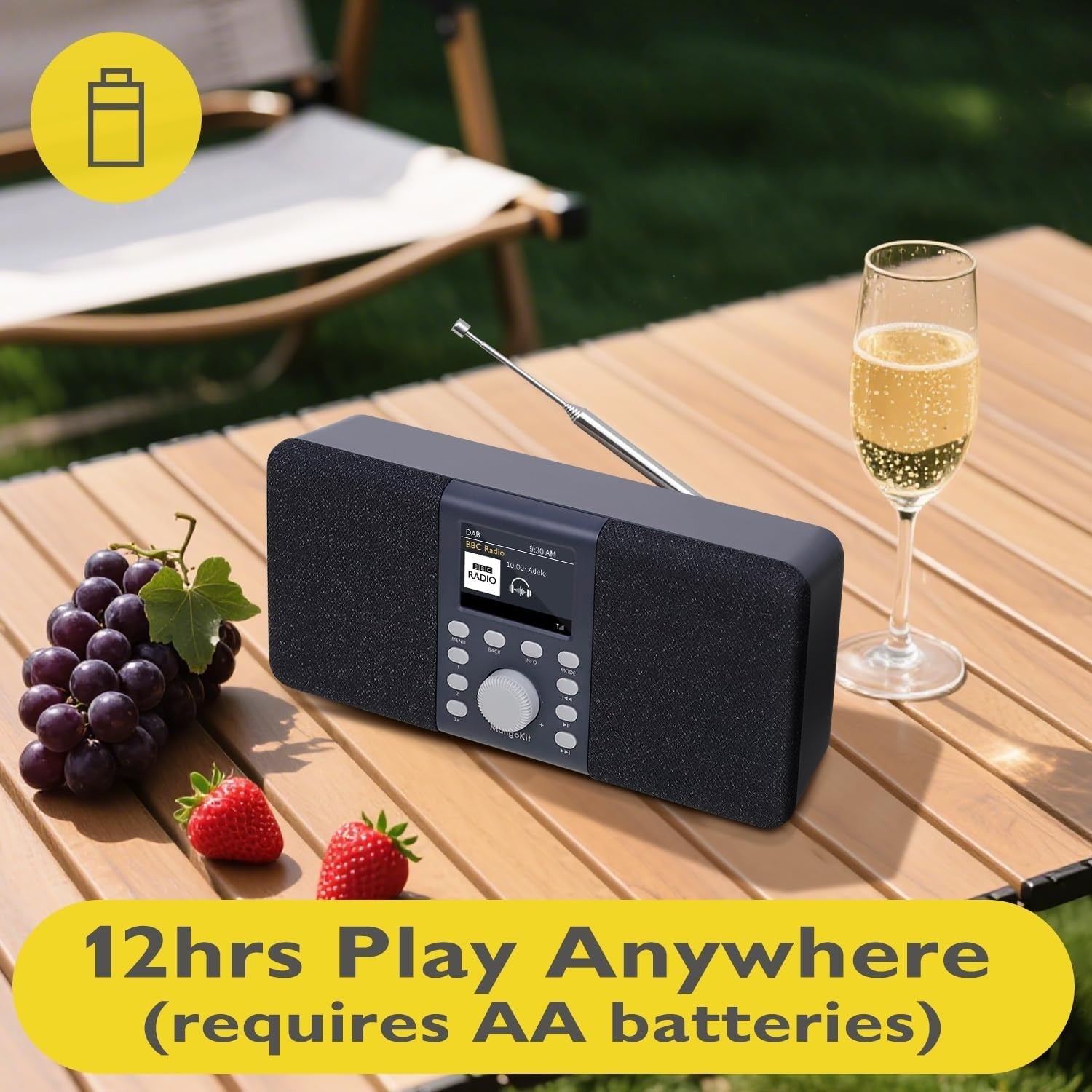 Stereo DAB DAB+ FM Radio Bluetooth Kitchen Alarm Dark Grey