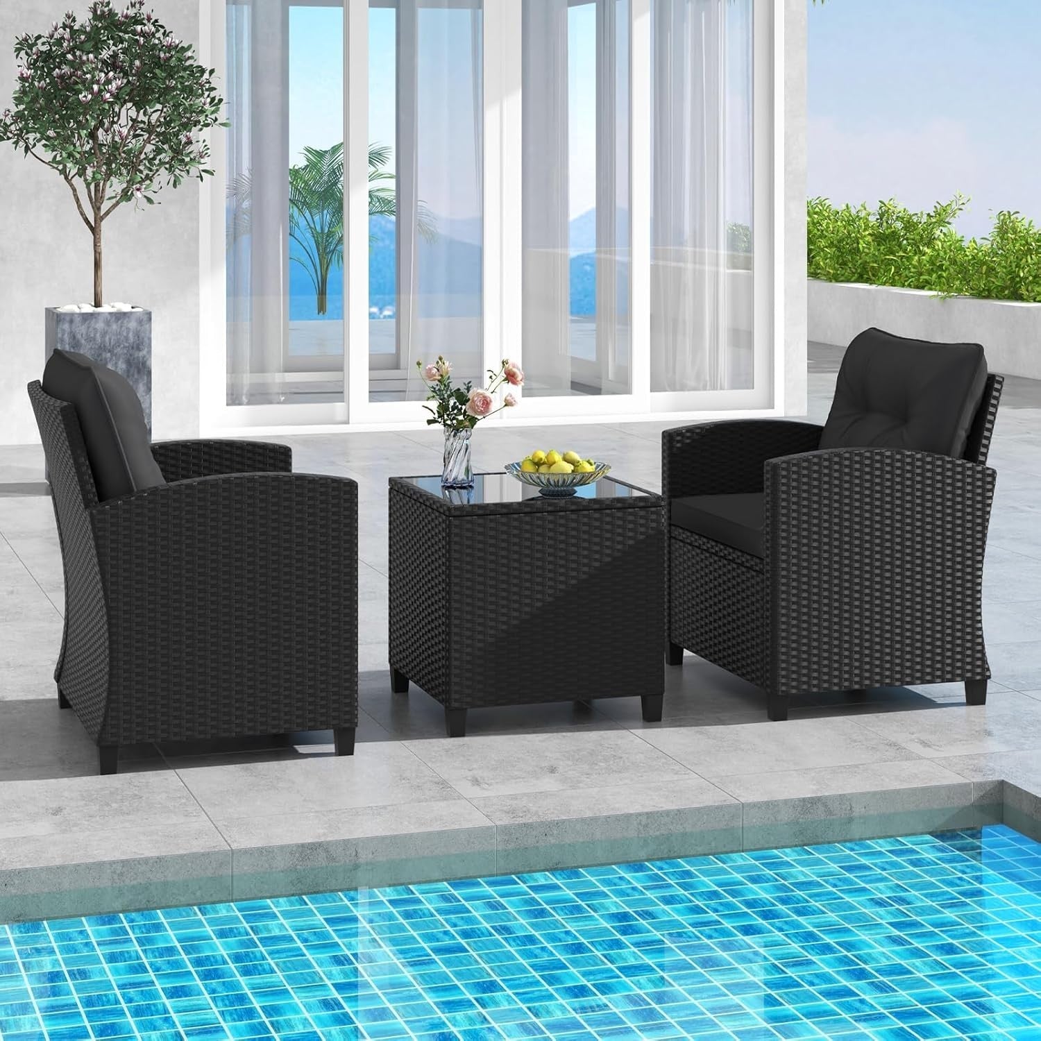 3PC Rattan Garden Furniture Set Chairs & Table Outdoor Patio Balcony
