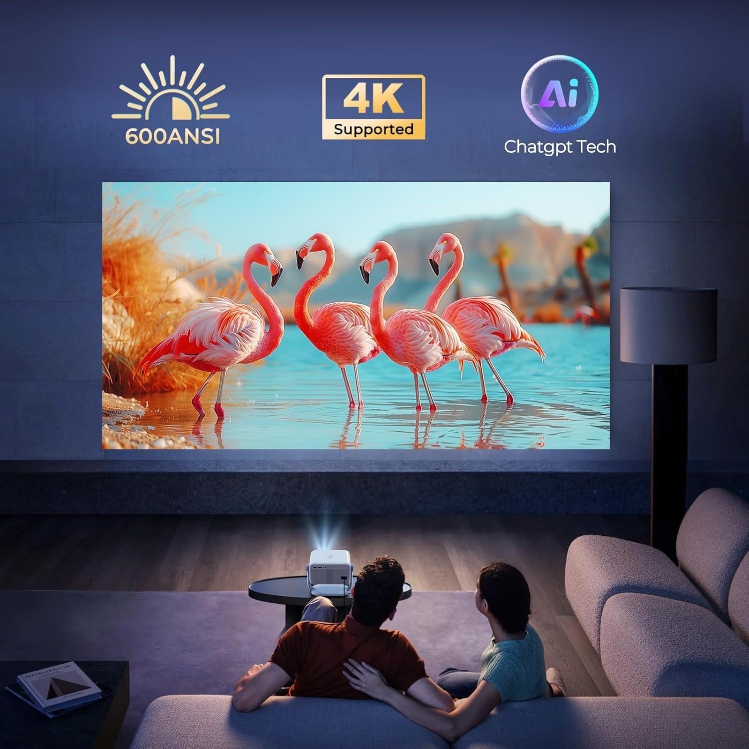 600 ANSI Smart Projector 1080P 4K Android TV WiFi 6 Bluetooth