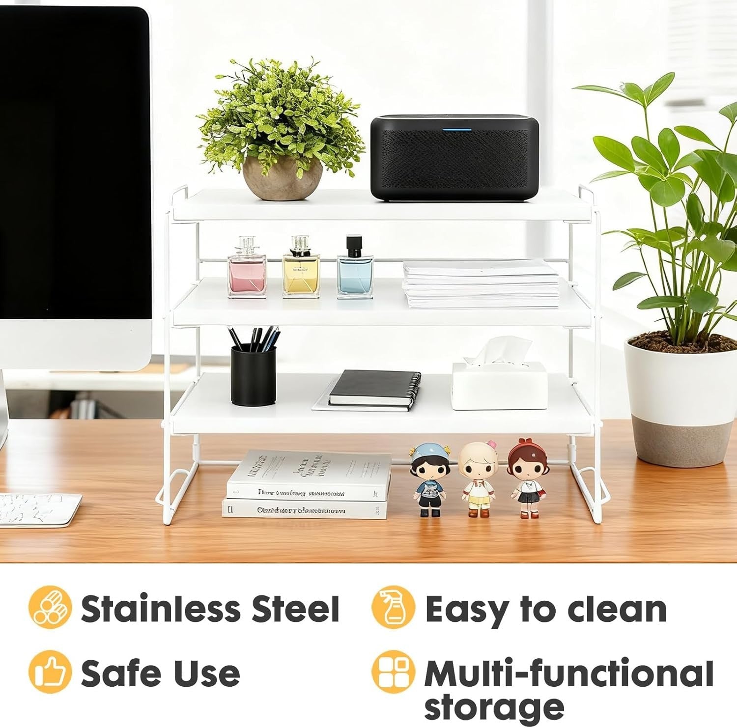 3-Tier Adjustable Desk Shelf Organiser – Desktop Storage Rack