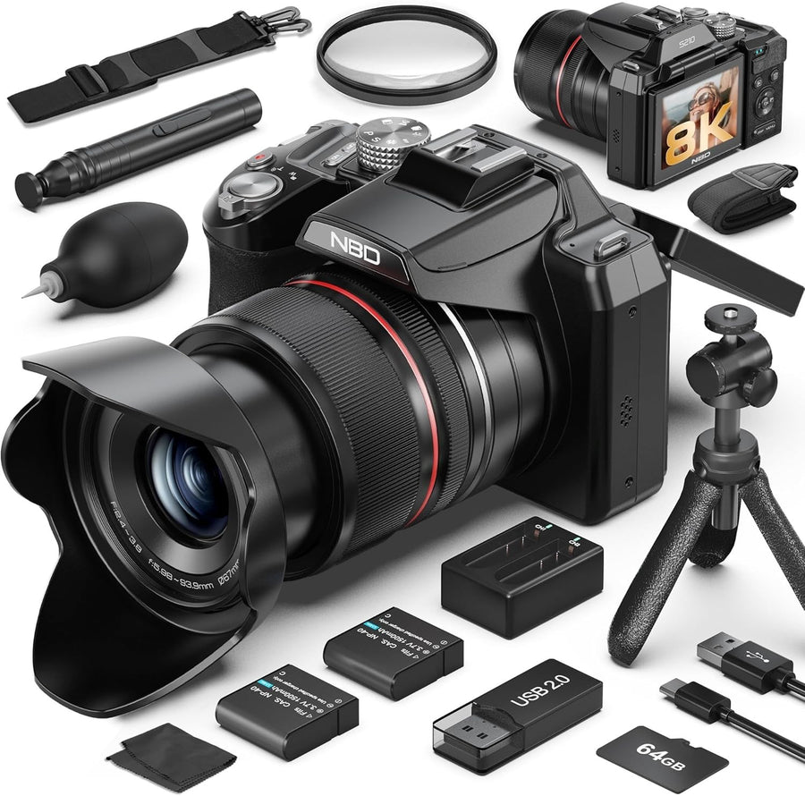 8K 64MP Digital Camera 16X Optical Zoom Flip Screen Vlogging Camera