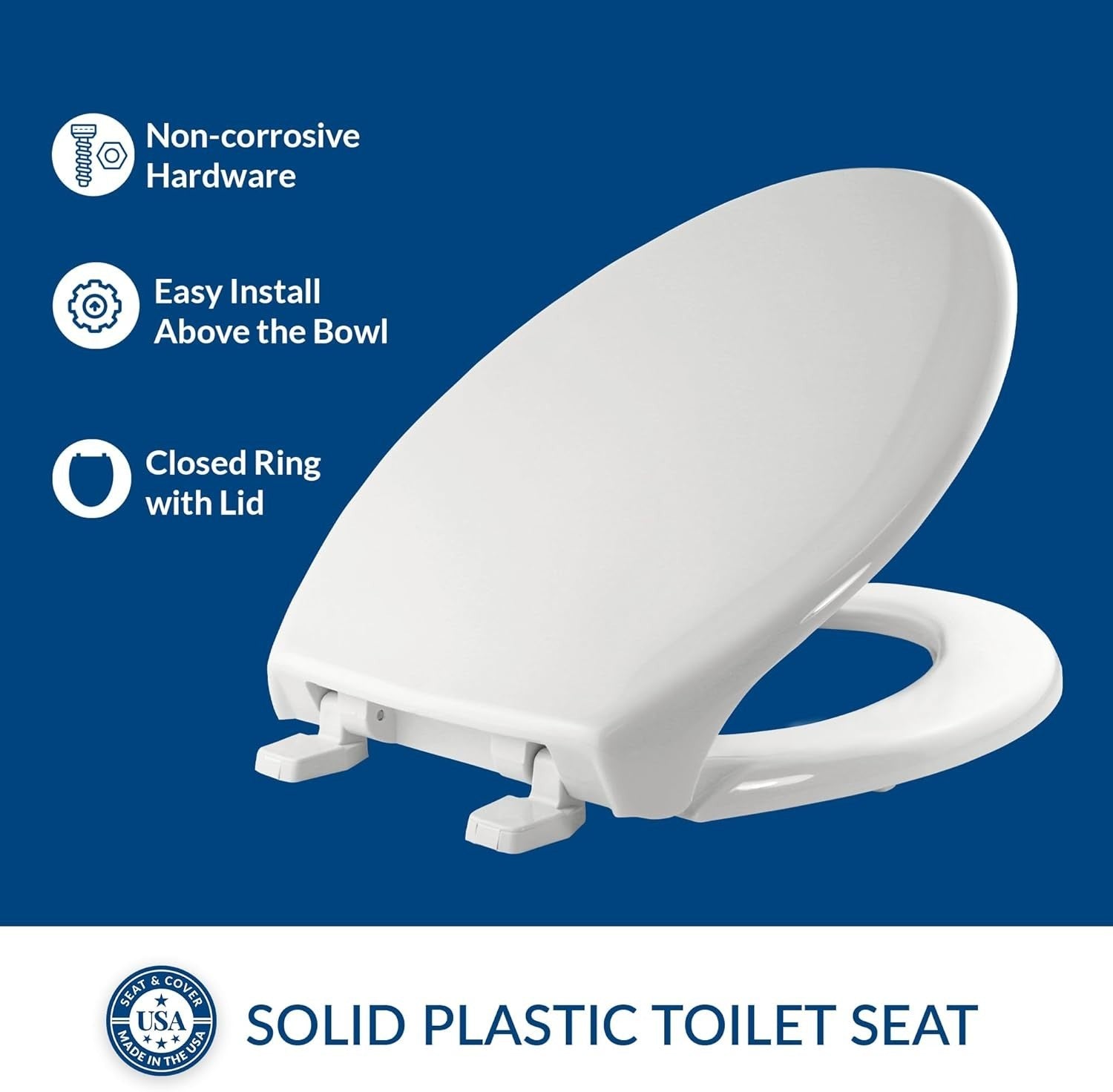 Commercial Elongated Toilet Seat White Closed Front Heavy Duty Stainless Steel