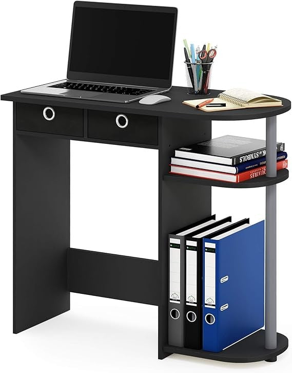 Compact Laptop Desk Study Writing Table Storage Shelves Black Grey