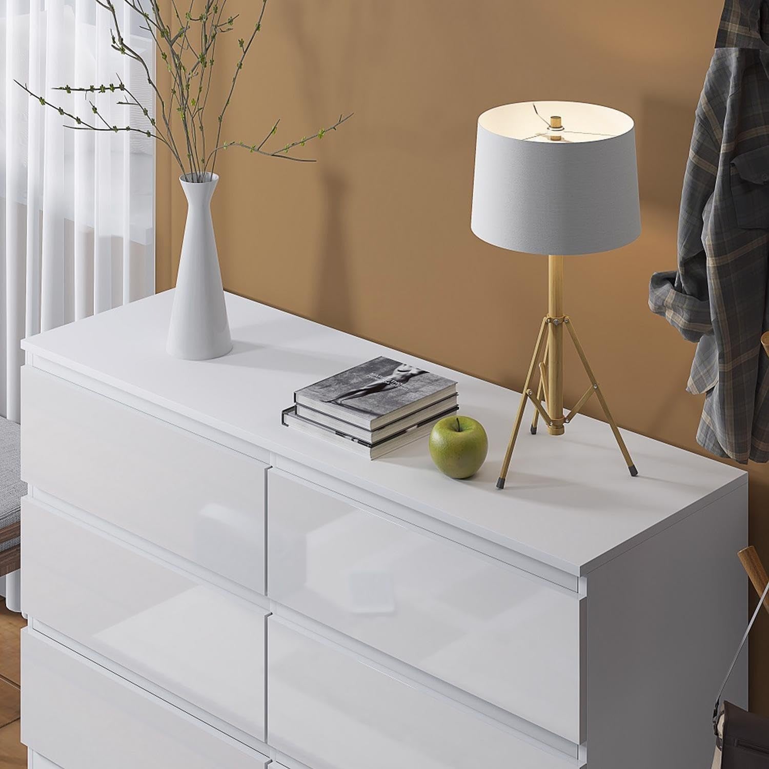 White Gloss Chest of 6 Drawers Modern Bedroom Storage Cabinet Unit