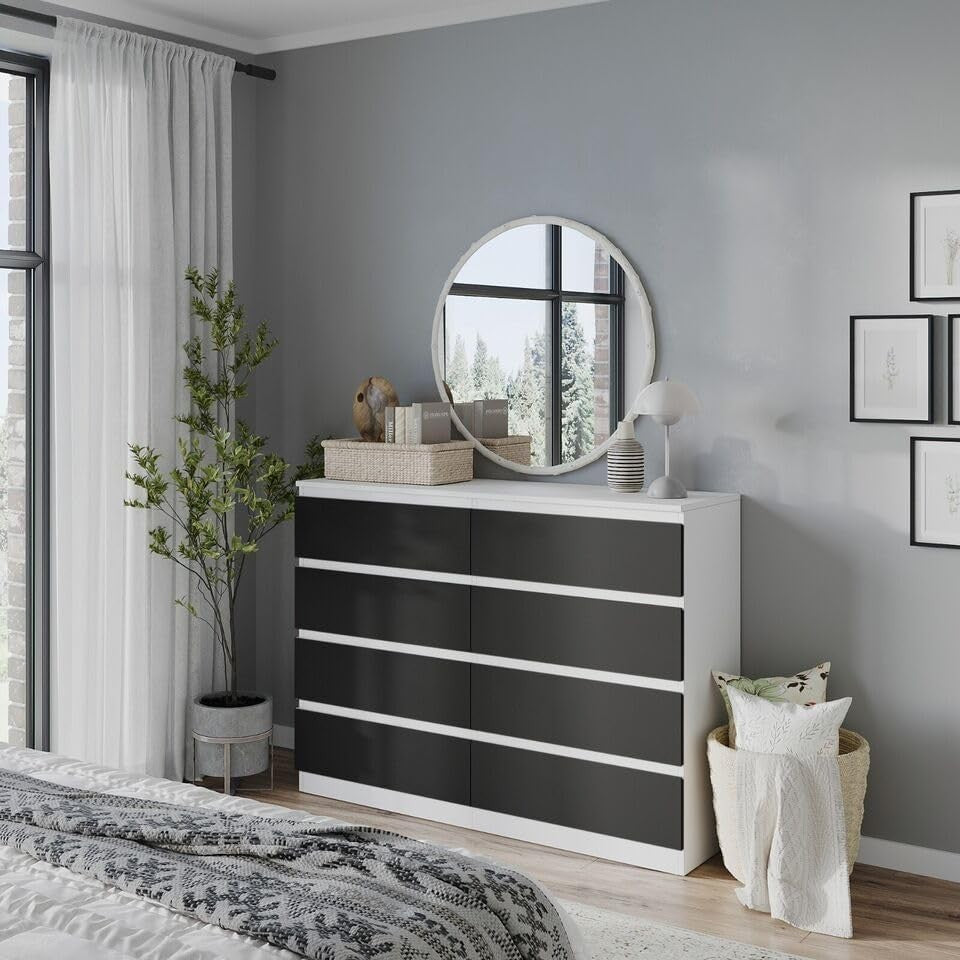 Modern 8 Drawer Chest Black White Storage Unit for Bedroom Office Hallway