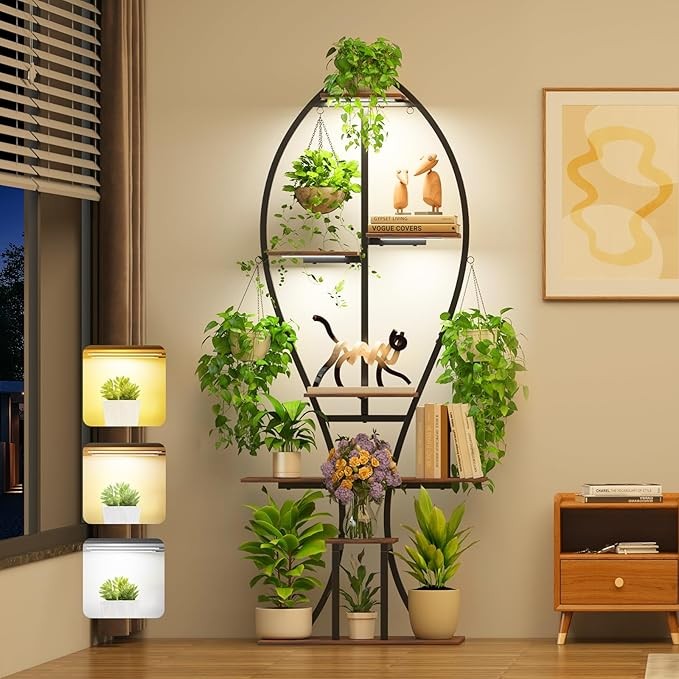 8 Tier Tall Metal Plant Stand with Grow Lights Indoor Garden Display Shelf