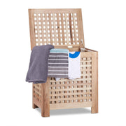 Walnut Wooden Laundry Basket with Lid 70L Large Hamper Removable Liner Bag