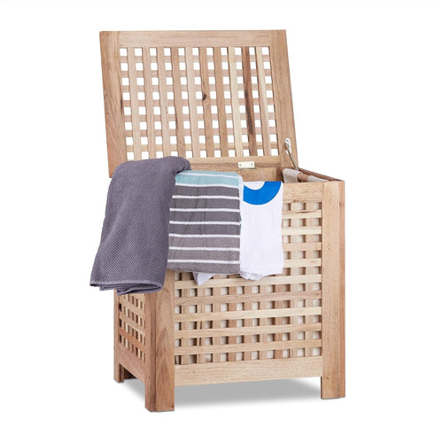 Walnut Wooden Laundry Basket with Lid 70L Large Hamper Removable Liner Bag