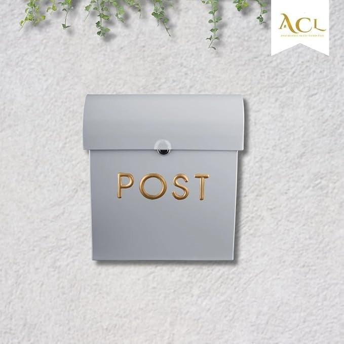 Lockable Wall Mounted Post Box Grey Aluminium Mailbox Secure Outdoor Use