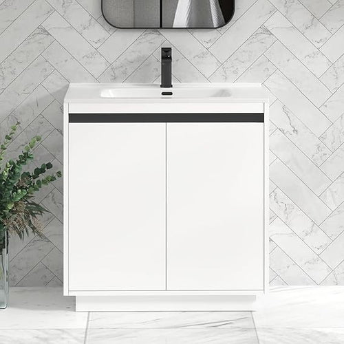 800mm Matte White Floor Standing Vanity Unit with Basin Sink 2 Door Cabinet
