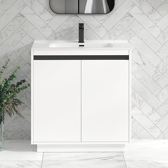 800mm Matte White Floor Standing Vanity Unit with Basin Sink 2 Door Cabinet