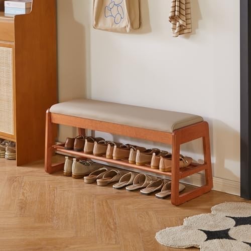 Extra-Large 100cm Cherry Wood Shoe Storage Bench with Flip-Top & Cushion Seat
