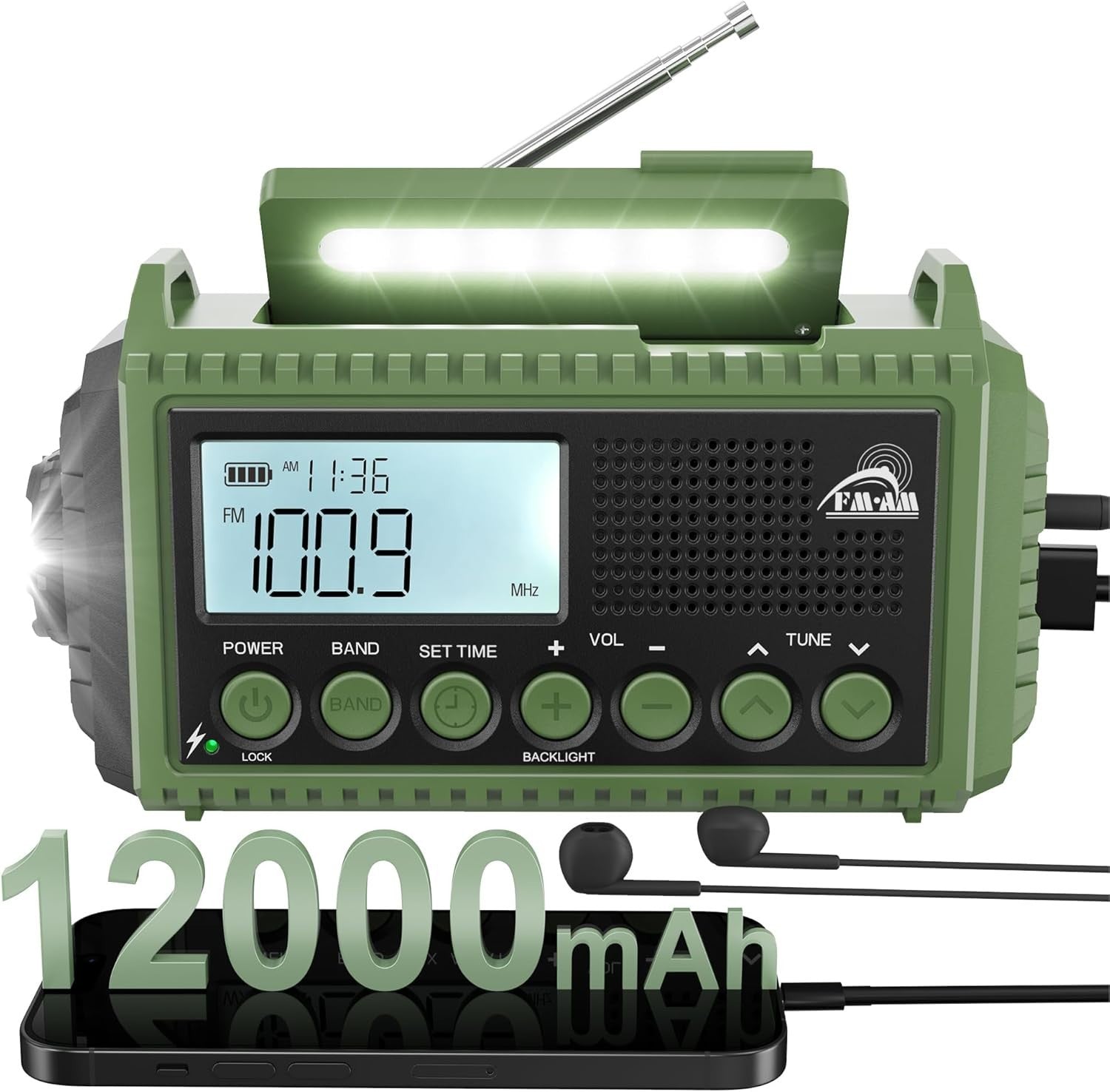 Emergency Wind Up Solar Radio AM/FM/SW 12000mAh Waterproof Torch