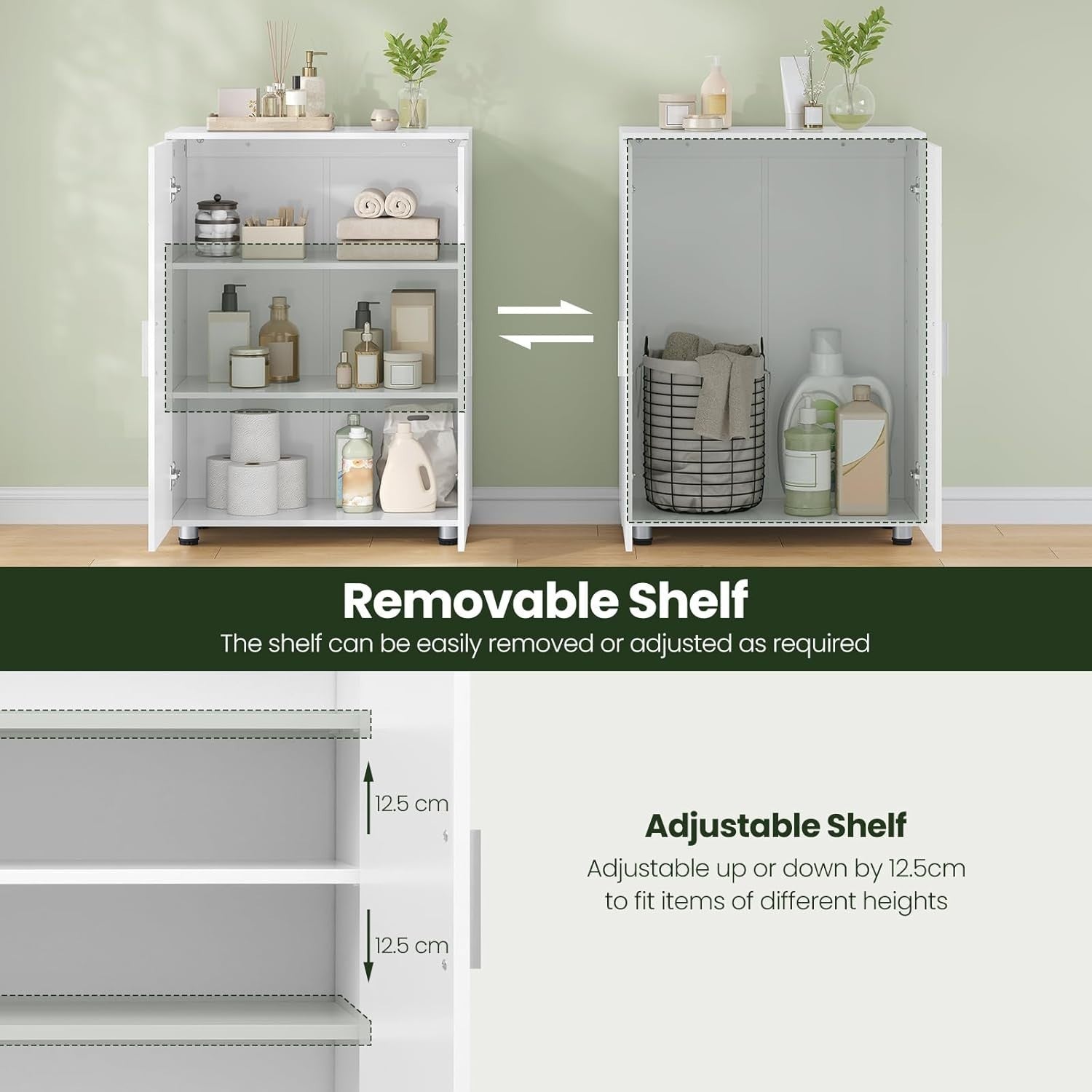 Narrow Bathroom Cabinet with Adjustable Shelves - Large Storage Organizer