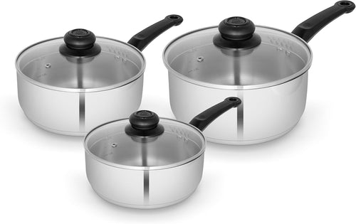 3pcs Stainless Steel Saucepan 16/18/20 cm Cookware Set with Glass Lids