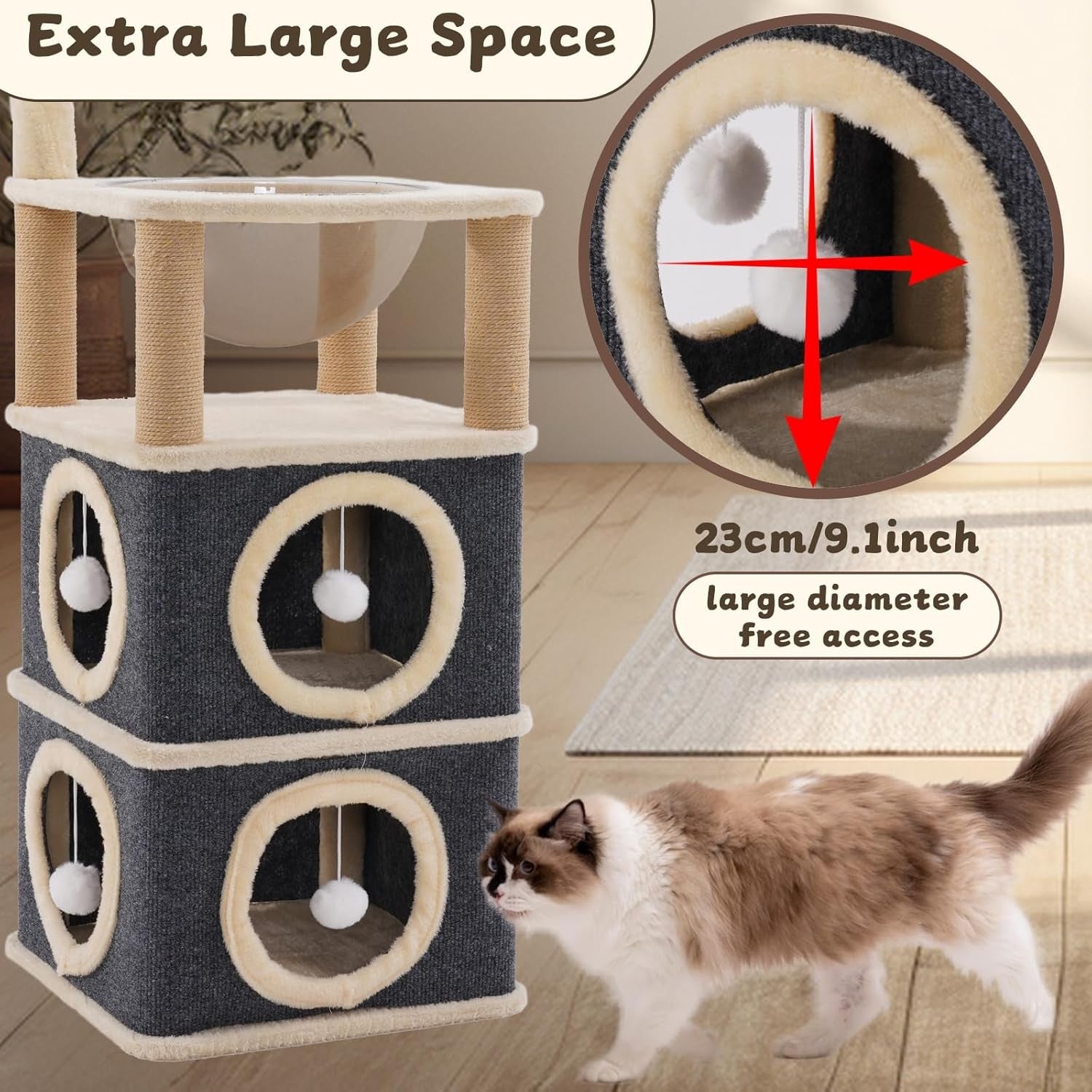 3 Tier Cat House Tower with Scratching Posts Condo Playhouse for Kittens