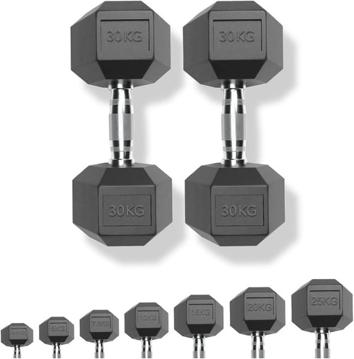 60kg Dumbbell Pair 2x30kg Rubber Hex Weights Commercial Home Gym