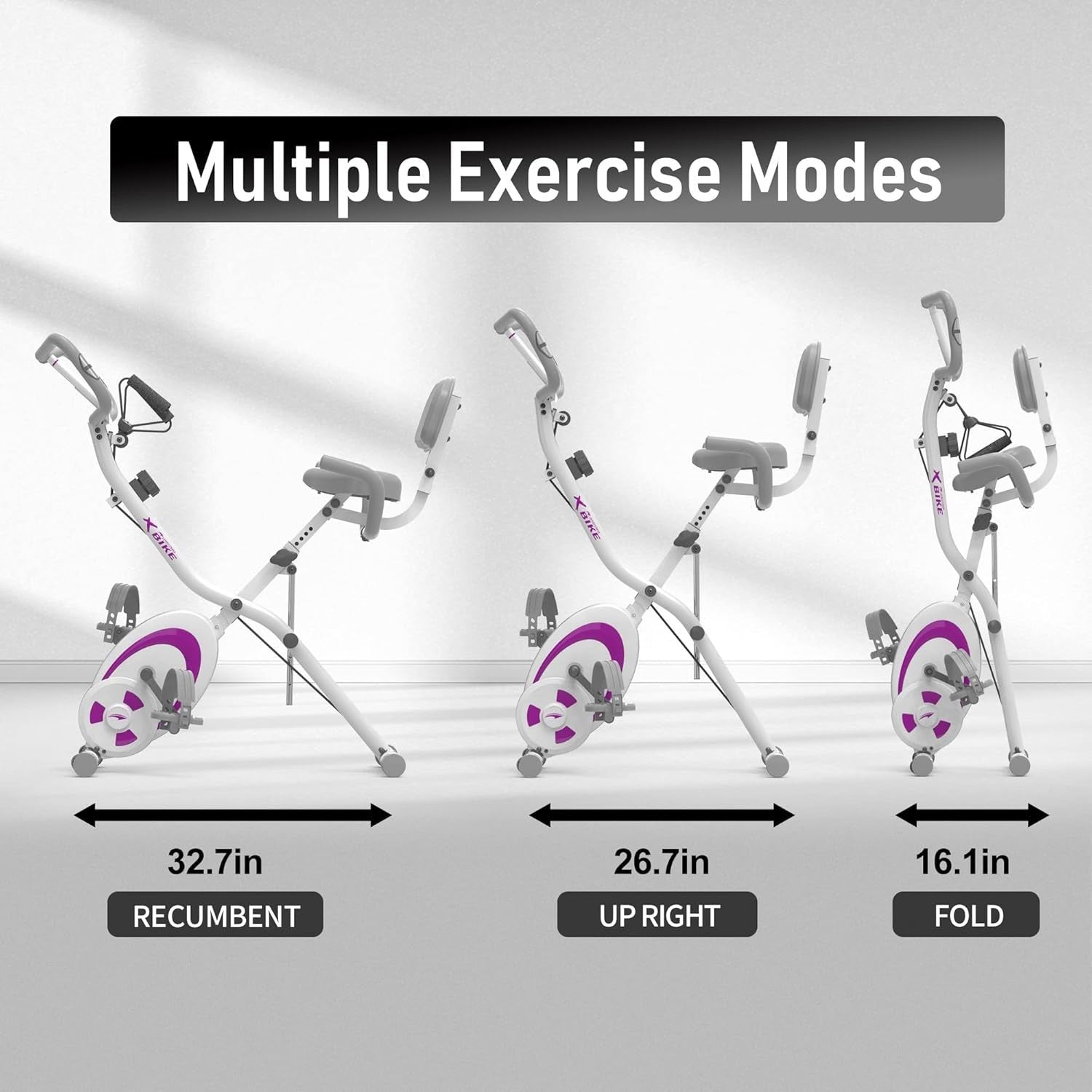 Folding 3-in-1 Exercise Bike Upright/Recumbent w/ Resistance Bands & LCD