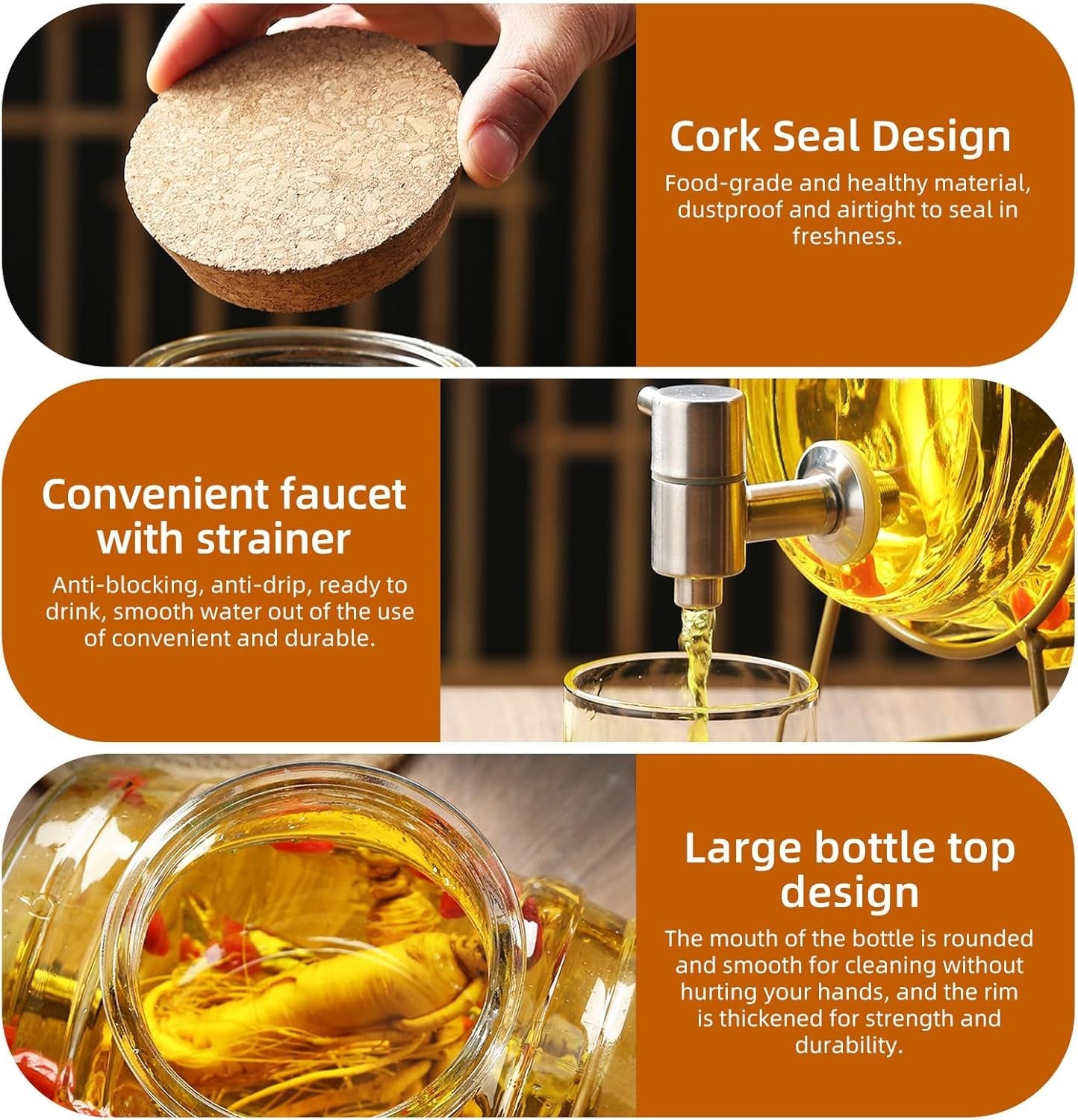 5L Whisky Decanter Barrel Glass Dispenser with Tap & Stand Party Bar Gift Set