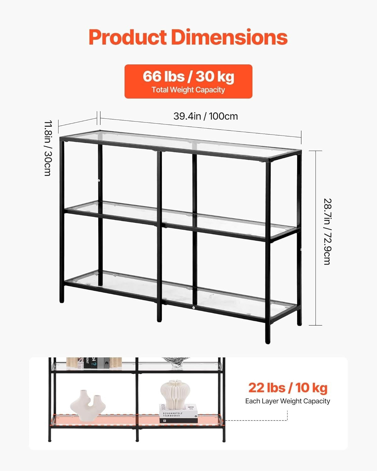 3-Tier Glass Console Table with Storage – Modern Tempered Display Shelf