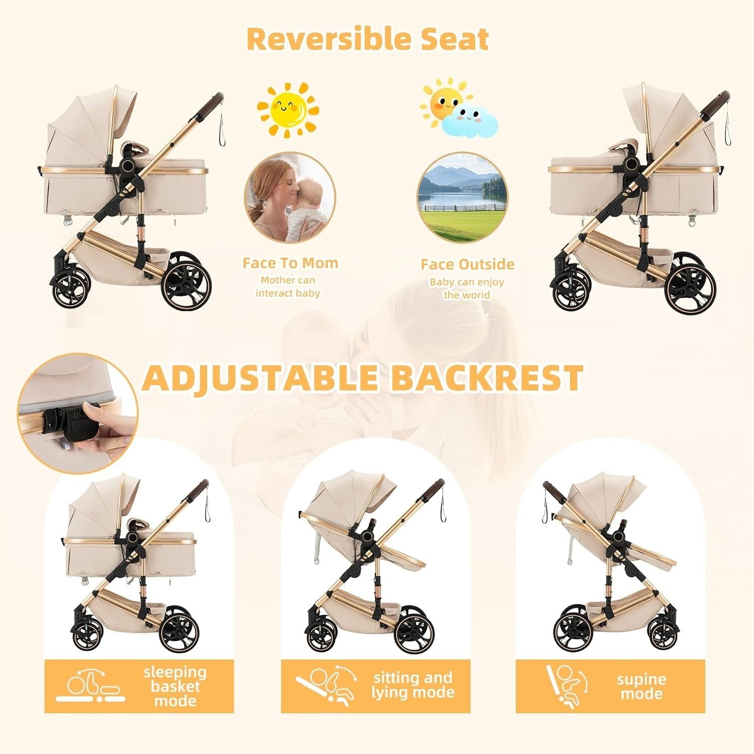 Dark Grey 3in1 Baby Pram Pushchair One-Touch Fold Travel System 22kg