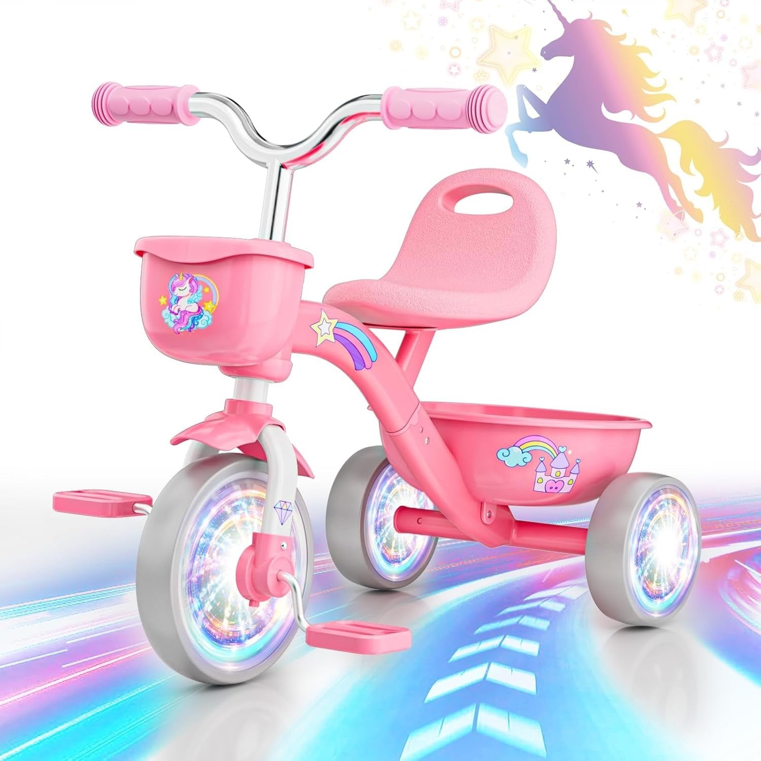 Unicorn Tricycle LED Light Wheels Kids Balance Bike Girls Age 2-5 Years
