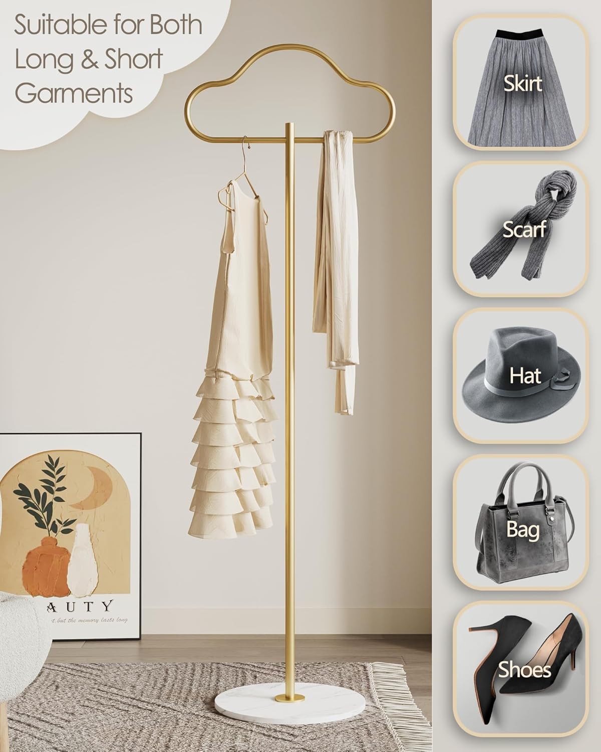 Gold Metal Coat Stand | Modern Free Standing Clothing Rack for Bedroom