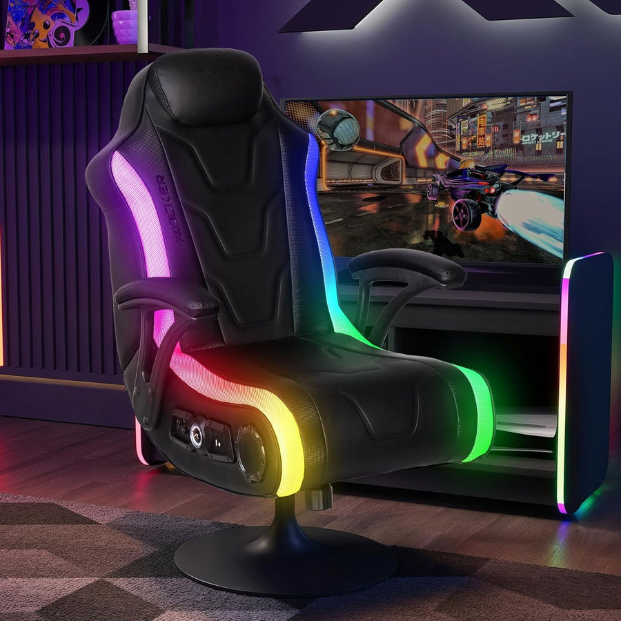 RGB Gaming Chair Pedestal Stereo Bluetooth LED Lights Faux Leather