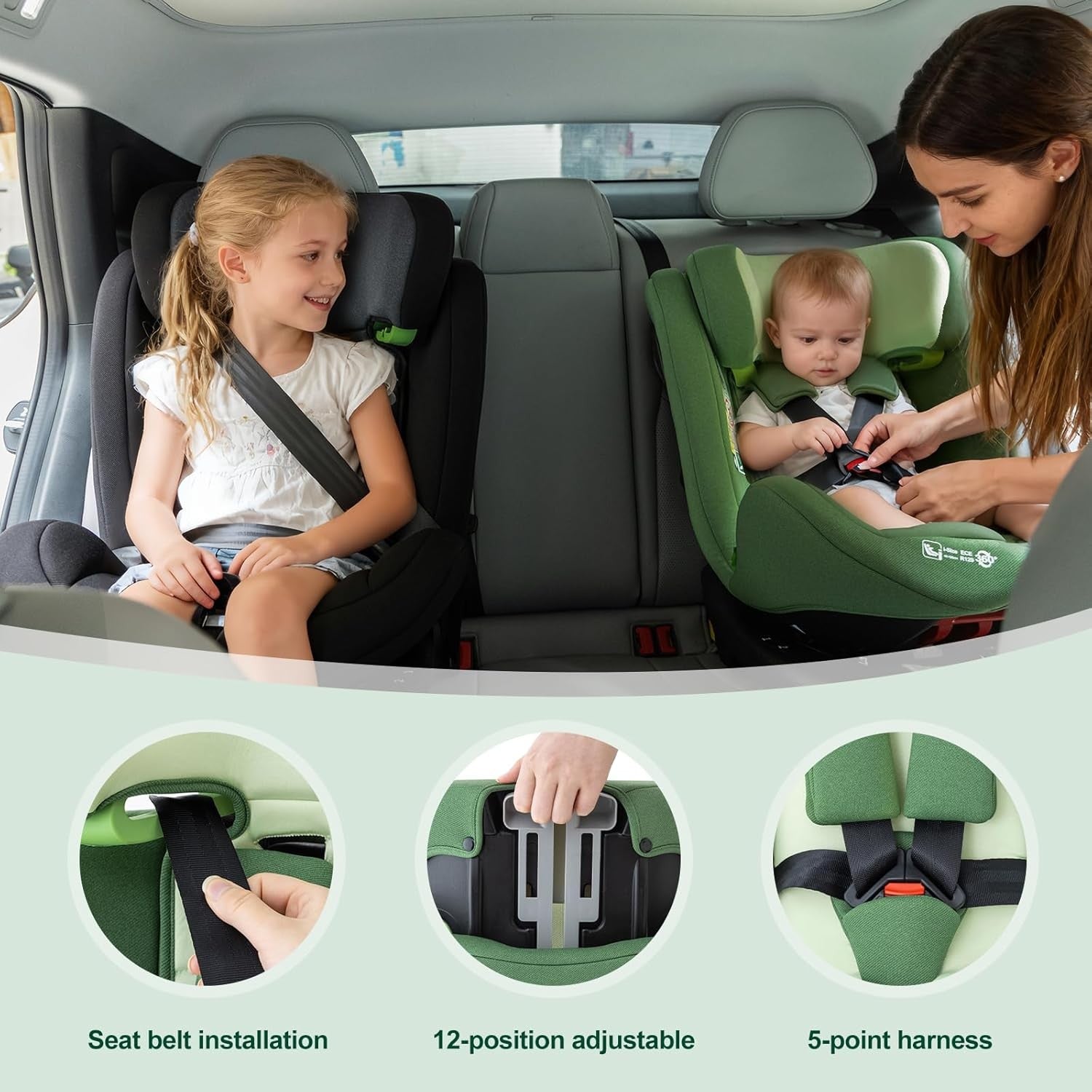 360° Rotating i-Size Baby Car Seat ISOFIX 0–12Y Adjustable Headrest