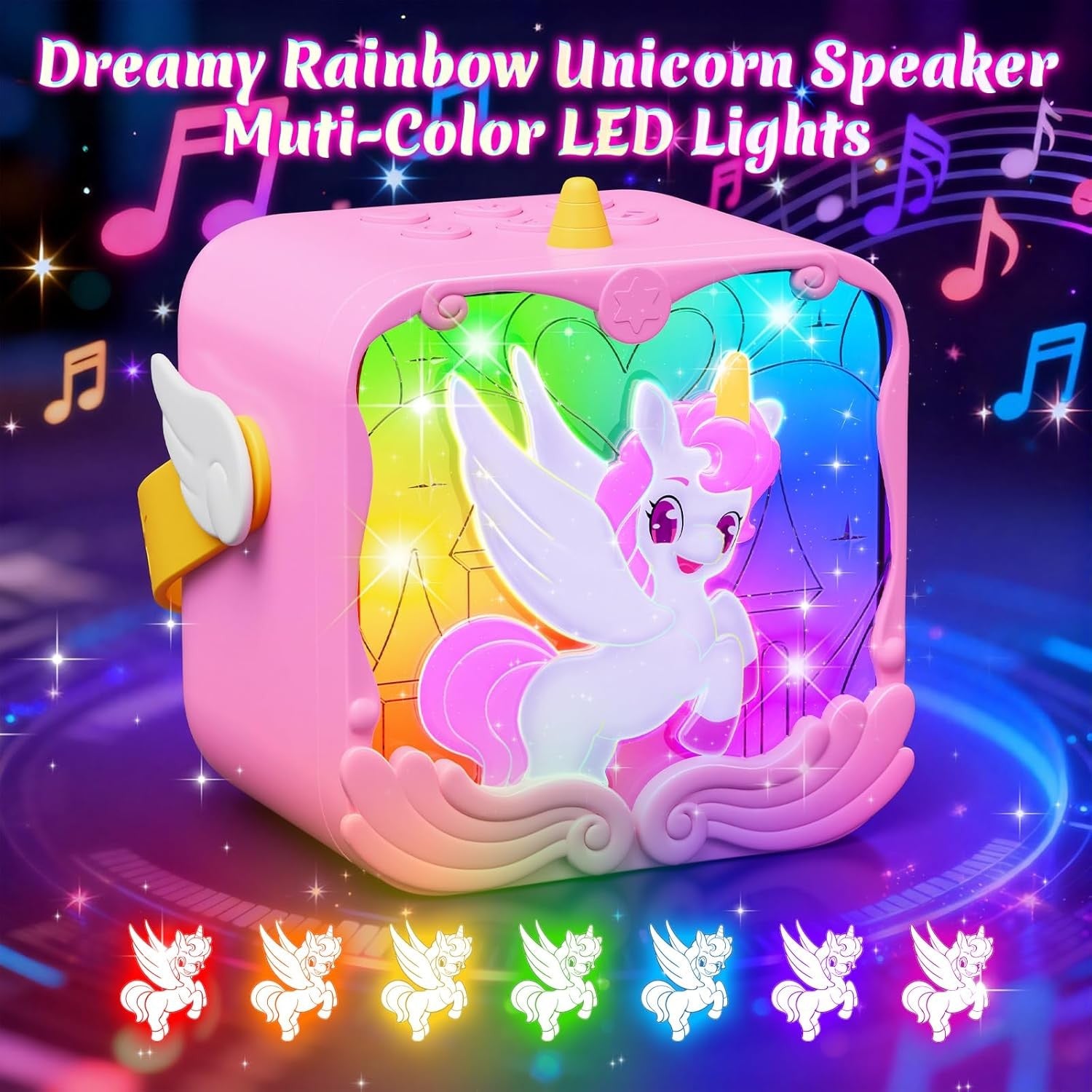 Unicorn Karaoke Machine Kids Bluetooth Speaker 2 Mics LED Lights